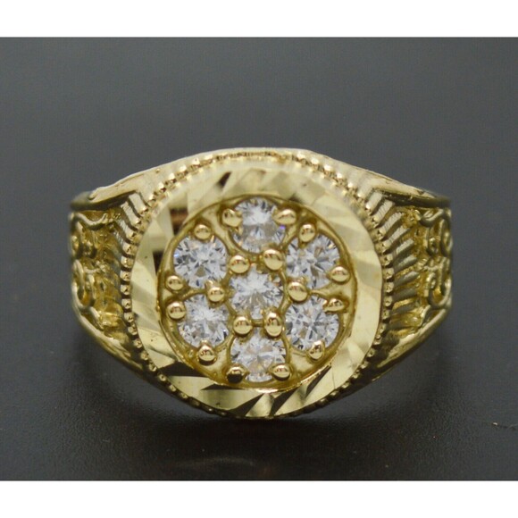 Real Solid 10K Yellow Gold Mens pinky round Ring CZ 15.5mm ALL Sizes